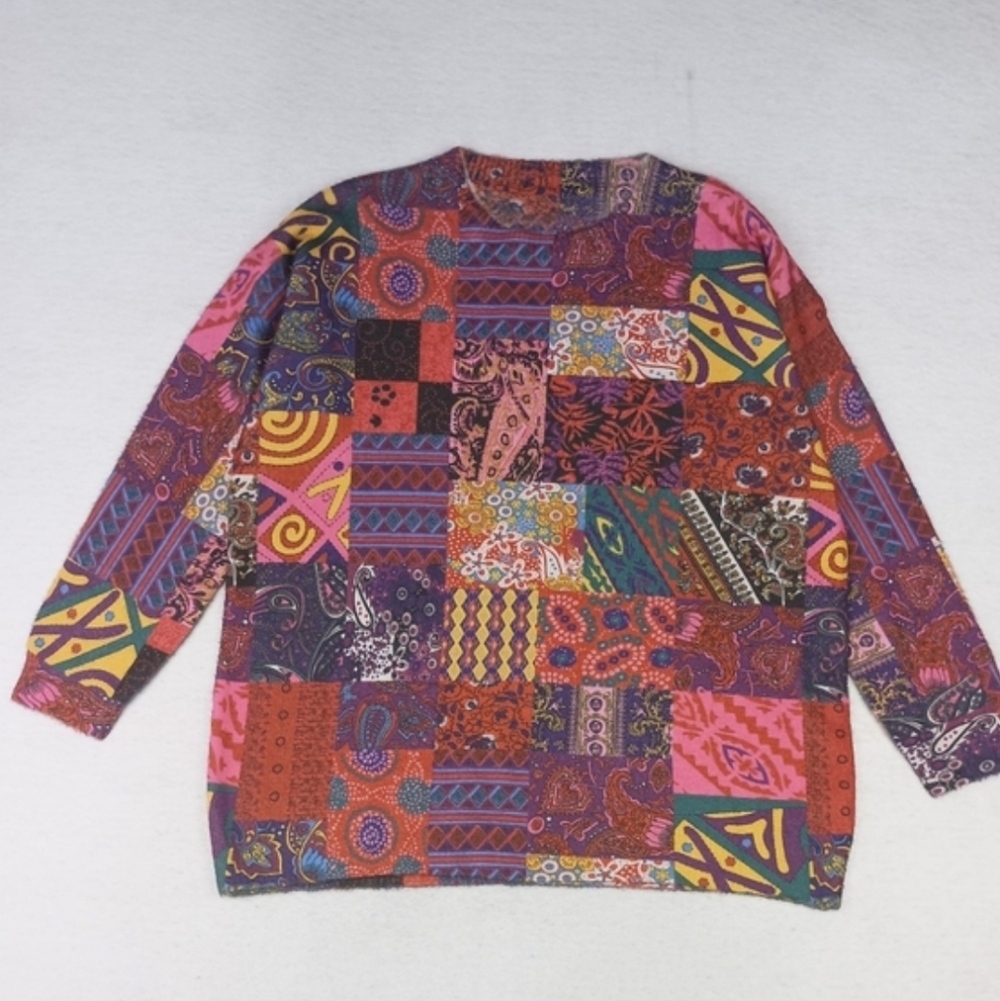 New Boho Colorful Patchwork Wool Blend Sweater Si… - image 2